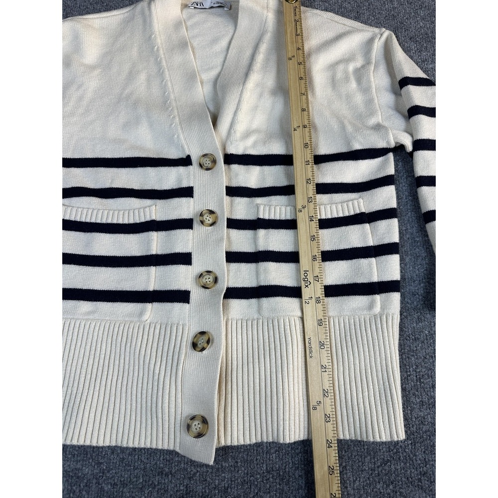 Zara Cardigan Womens S Cream Striped Nautical Coastal Fisherman Heavy Capsule - Picture 4 of 7